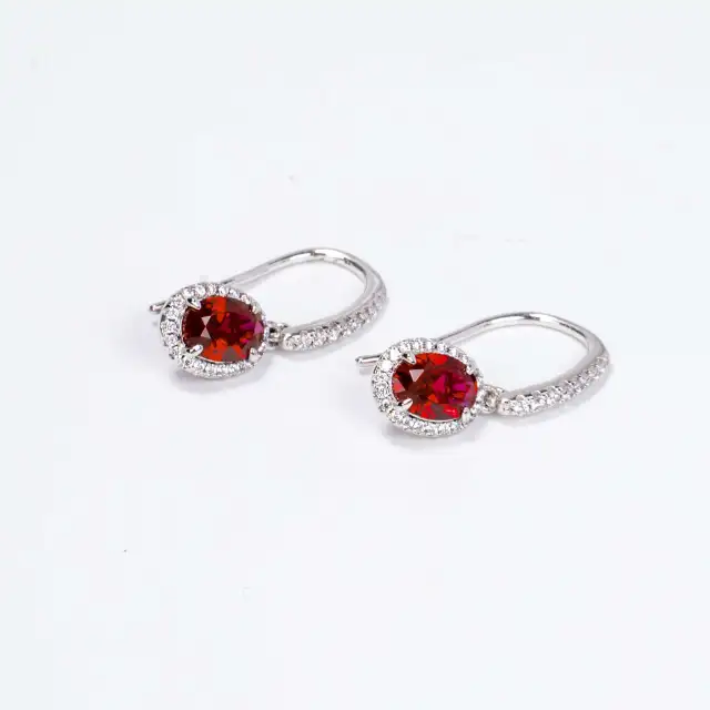 1CT Synthetic Ruby Oval Cushion Cut Earrings